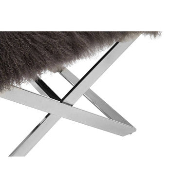 Orsina Anafi Grey Sheepskin Stool | Modern Silver Cross-Legged Ottoman