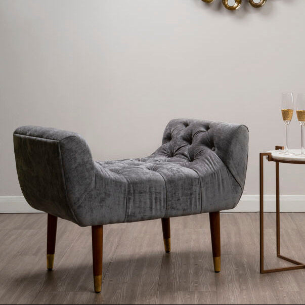 Orsina Shay Grey Chenille Stool – Modern Vanity Seating with Birchwood Legs