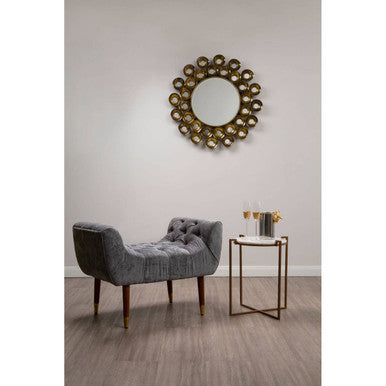 Orsina Shay Grey Chenille Stool – Modern Vanity Seating with Birchwood Legs