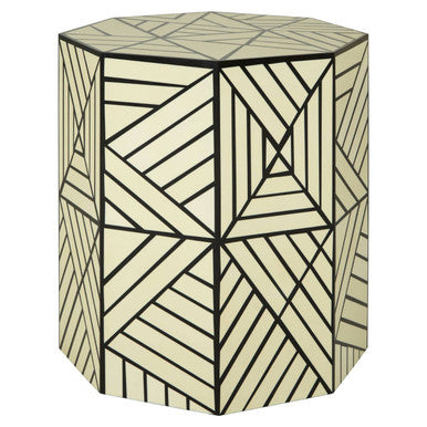 Orsina Hassa Geometric Resin Stool and Side Table | Ivory and Black