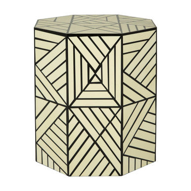 Orsina Hassa Geometric Resin Stool and Side Table | Ivory and Black