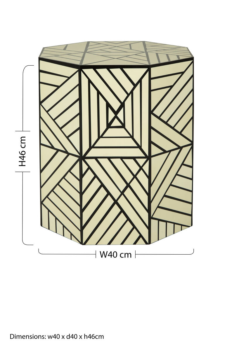 Orsina Hassa Geometric Resin Stool and Side Table | Ivory and Black