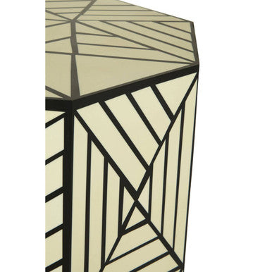 Orsina Hassa Geometric Resin Stool and Side Table | Ivory and Black