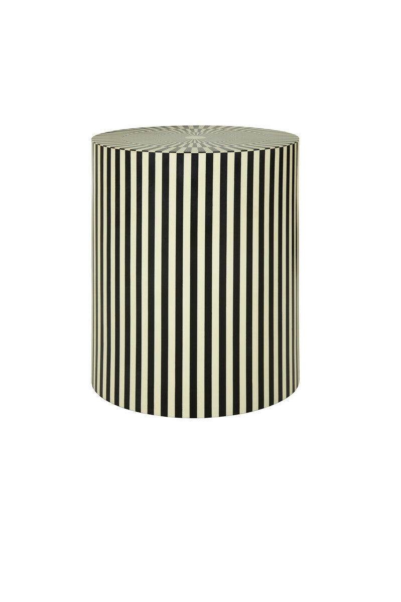 Orsina Hassa Striped Resin Side Table and Stool | Ivory and Black