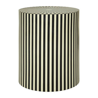 Orsina Hassa Striped Resin Side Table and Stool | Ivory and Black