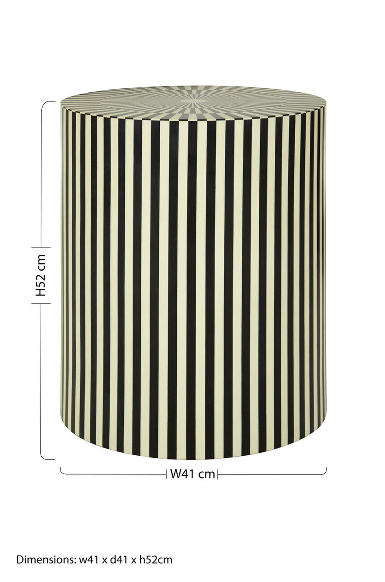 Orsina Hassa Striped Resin Side Table and Stool | Ivory and Black