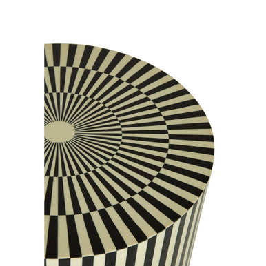 Orsina Hassa Striped Resin Side Table and Stool | Ivory and Black