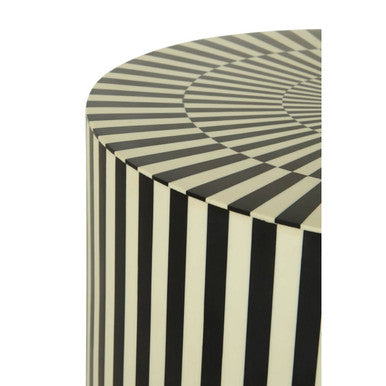 Orsina Hassa Striped Resin Side Table and Stool | Ivory and Black
