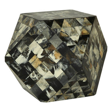 Orsina Hexagonal Side Table – Green and Cream Resin Mosaic Geometric