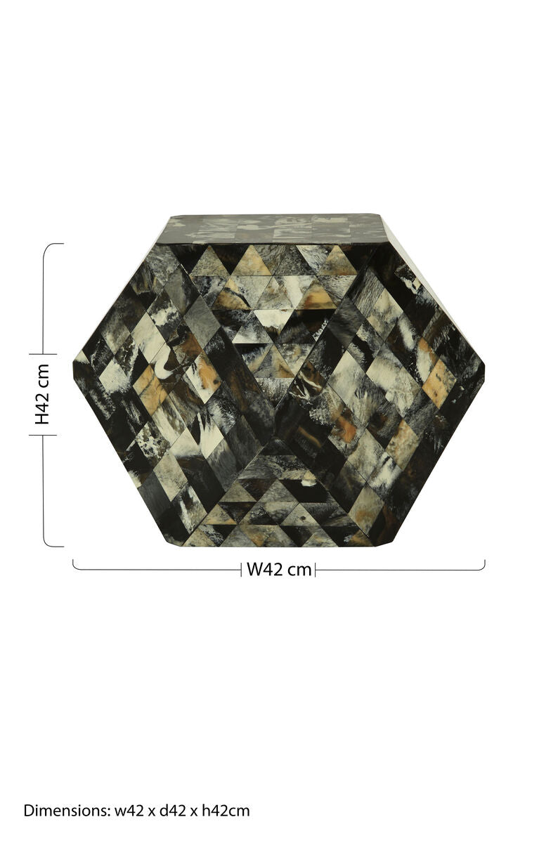 Orsina Hexagonal Side Table – Green and Cream Resin Mosaic Geometric