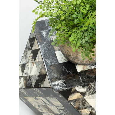 Orsina Hexagonal Side Table – Green and Cream Resin Mosaic Geometric