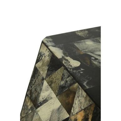 Orsina Hexagonal Side Table – Green and Cream Resin Mosaic Geometric