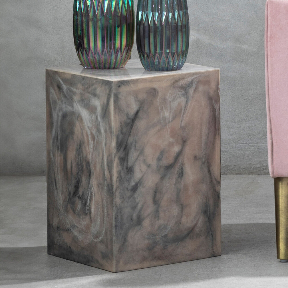 Orsina Rosado Marble Effect Side Table and Stool | Black and White