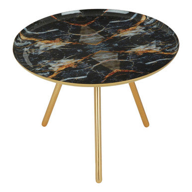 Orsina Marlox Round Faux Marble Side Table with Gold Iron Legs