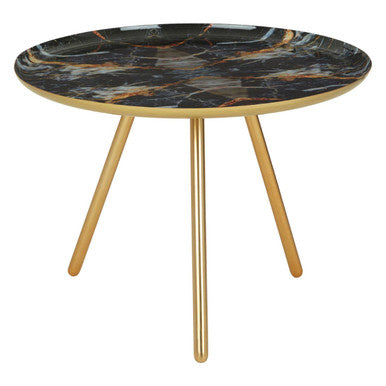 Orsina Marlox Round Faux Marble Side Table with Gold Iron Legs
