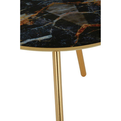 Orsina Marlox Round Faux Marble Side Table with Gold Iron Legs