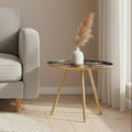 Orsina Marlox Round Faux Marble Side Table with Gold Iron Legs
