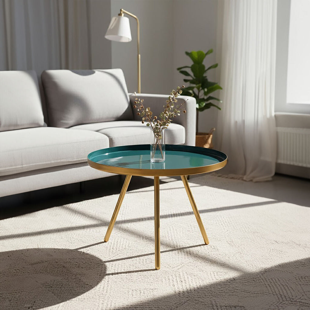Orsina Enox Large Coffee Table – Green Enamel and Gold Iron Base
