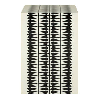 Orsina Issey Resin Side Table and Stool – Black and White Geometric