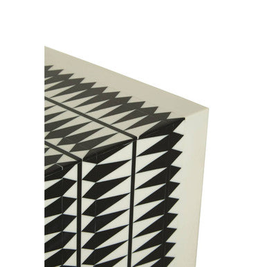 Orsina Issey Resin Side Table and Stool – Black and White Geometric