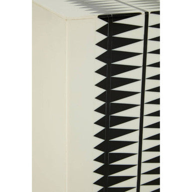 Orsina Issey Resin Side Table and Stool – Black and White Geometric