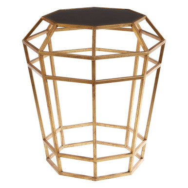 Orsina Zariah Geometric Accent Table | Black Glass & Gold Base