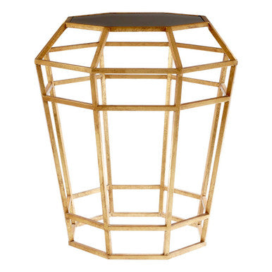 Orsina Zariah Geometric Accent Table | Black Glass & Gold Base