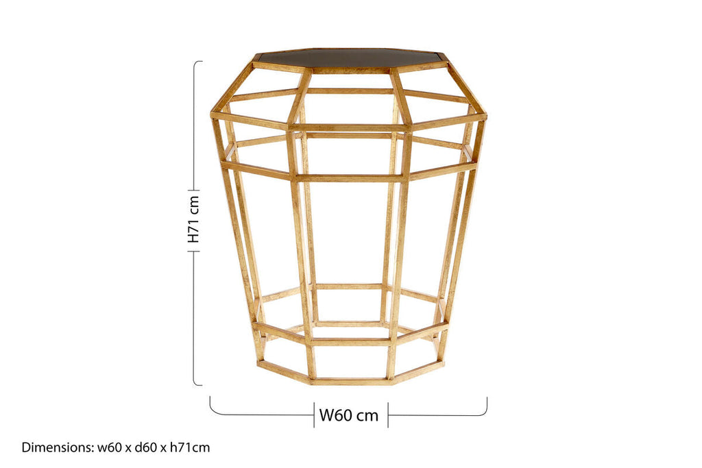 Orsina Zariah Geometric Accent Table | Black Glass & Gold Base
