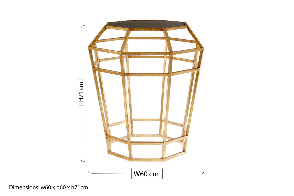 Orsina Zariah Geometric Accent Table | Black Glass & Gold Base