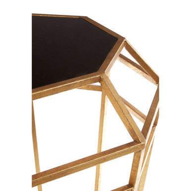 Orsina Zariah Geometric Accent Table | Black Glass & Gold Base