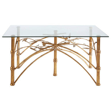 Orsina Zariah Glass Accent Table – Gold Bamboo Design Metal Legs