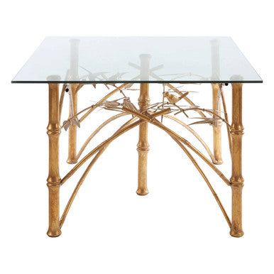 Orsina Zariah Glass Accent Table – Gold Bamboo Design Metal Legs