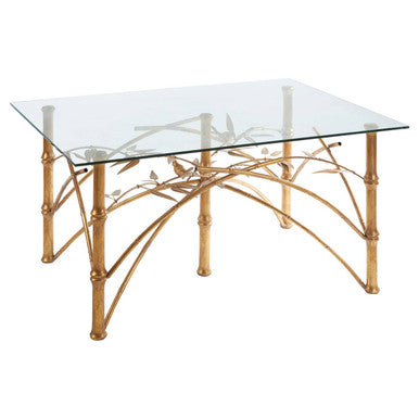 Orsina Zariah Glass Accent Table – Gold Bamboo Design Metal Legs
