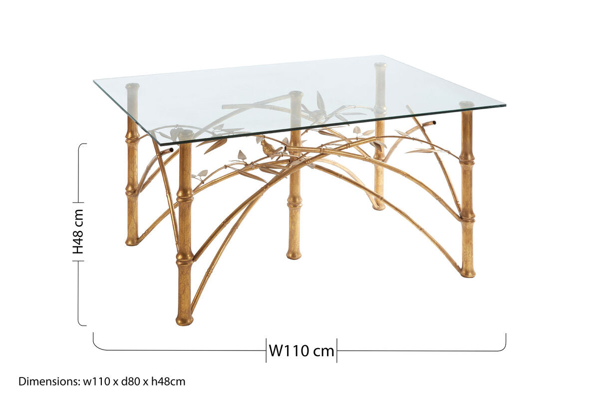 Orsina Zariah Glass Accent Table – Gold Bamboo Design Metal Legs