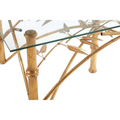 Orsina Zariah Glass Accent Table – Gold Bamboo Design Metal Legs