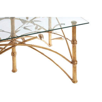 Orsina Zariah Glass Accent Table – Gold Bamboo Design Metal Legs