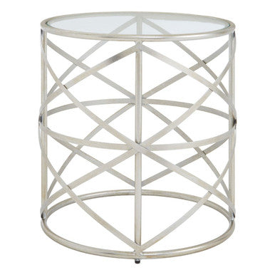 Orsina Rubia Side Table – Silver Distressed Iron & Tempered Glass