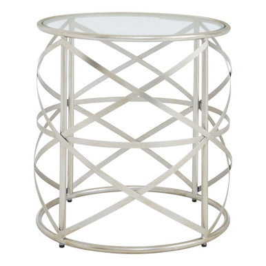 Orsina Rubia Side Table – Silver Distressed Iron & Tempered Glass