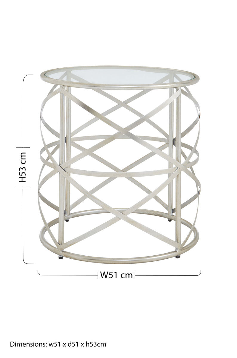 Orsina Rubia Side Table – Silver Distressed Iron & Tempered Glass