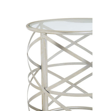 Orsina Rubia Side Table – Silver Distressed Iron & Tempered Glass