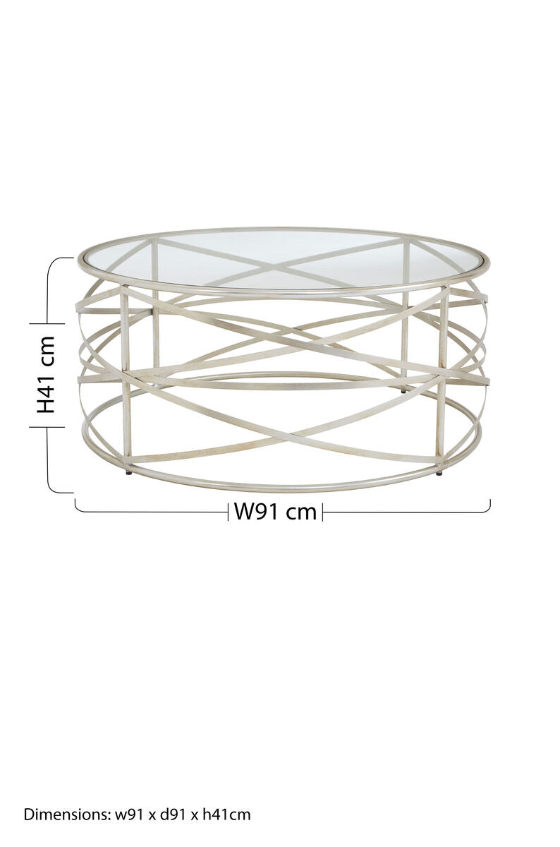 Orsina Rubia Silver Distressed Iron and Glass Coffee Table