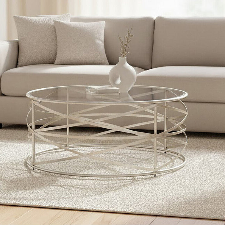 Orsina Rubia Silver Distressed Iron and Glass Coffee Table
