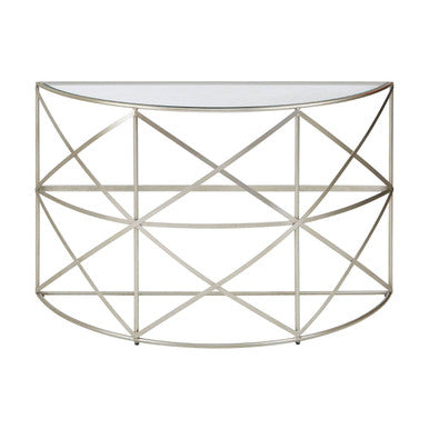 Orsina Rubia Silver Leaf Demilune Console Table with Glass Top