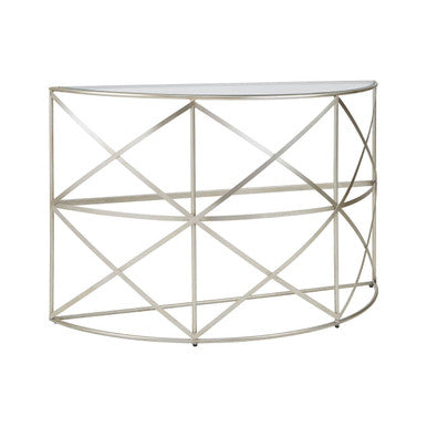 Orsina Rubia Silver Leaf Demilune Console Table with Glass Top