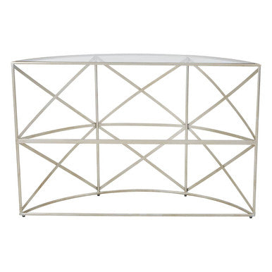 Orsina Rubia Silver Leaf Demilune Console Table with Glass Top