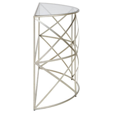 Orsina Rubia Silver Leaf Demilune Console Table with Glass Top