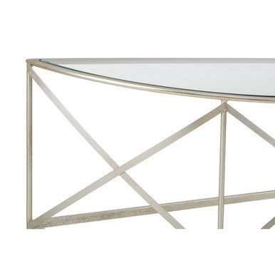 Orsina Rubia Silver Leaf Demilune Console Table with Glass Top