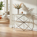 Orsina Rubia Silver Leaf Demilune Console Table with Glass Top