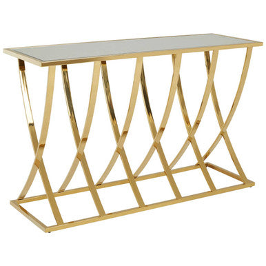 Orsina Reena Gold Console Table | Mirrored Top Stainless Steel Frame