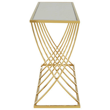 Orsina Reena Gold Console Table | Mirrored Top Stainless Steel Frame